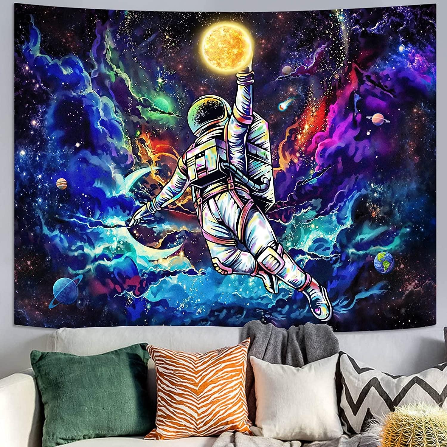 astronaut blacklight uv reaktiv veggteppe måne basketball kunst dekor teppe gardin piknik duk hengende hjem soverom stue sovesal dekorasjon gave polyester 2026 - $19.99 –P7
