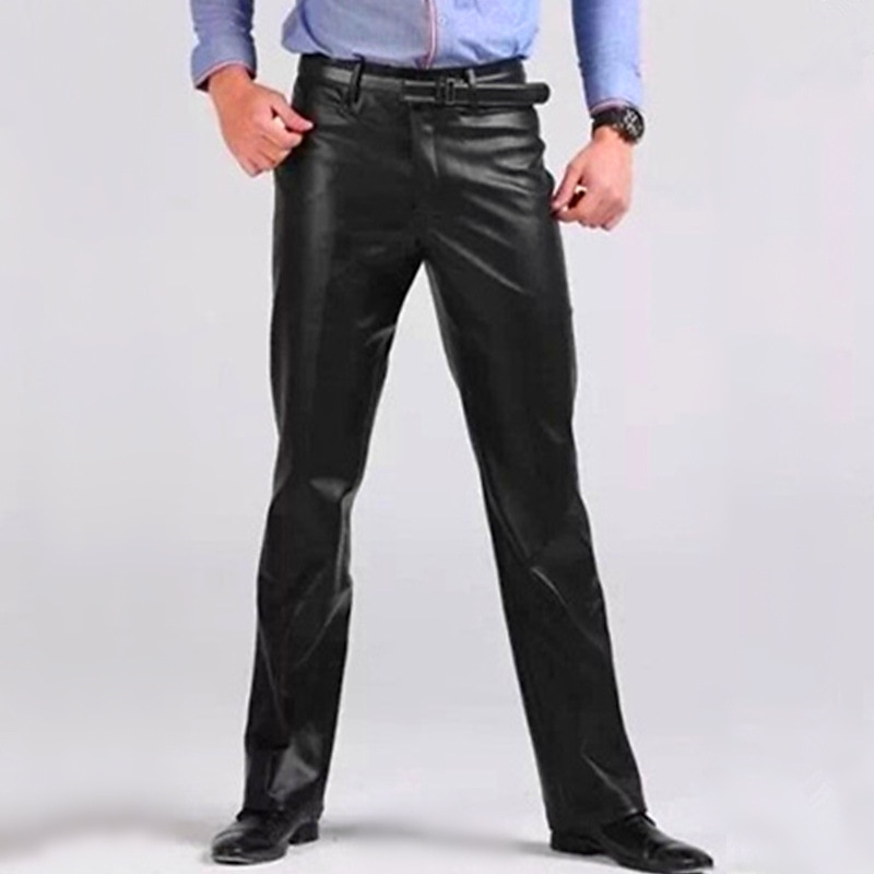 Men's Dress Pants Winter Pants Trousers Faux Leather Shorts Pocket Straight Leg Solid Colored Comfort Warm Wedding Office Business Faux Leather Streetwear Casual Black Micro-elastic 2026 - $71.99 –P1