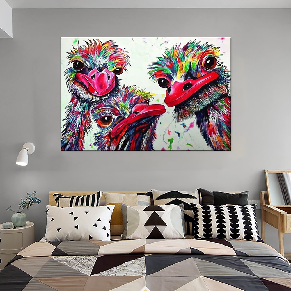 Handmade Oil Painting Canvas Wall Art Decoration Modern Cute Animal Ostrich Family for Home Decor Rolled Frameless Unstretched Painting 2026 - $110.99 –P3