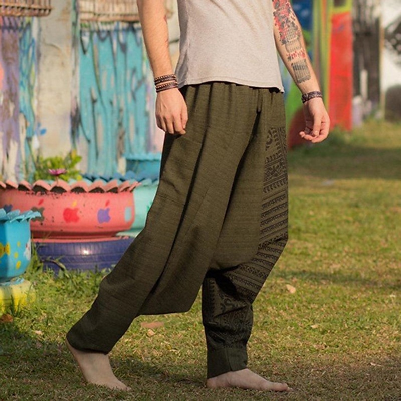 Herr Joggare Långbyxor Sommarbyxor Strandbyxor Harem byxor Elastisk midja Släpp grenen Mönster Komfort Andningsfunktion Ledigt Dagligen Strand Boho Hippie Purpur Orange Microelastisk 2025 - $20.99 –P2
