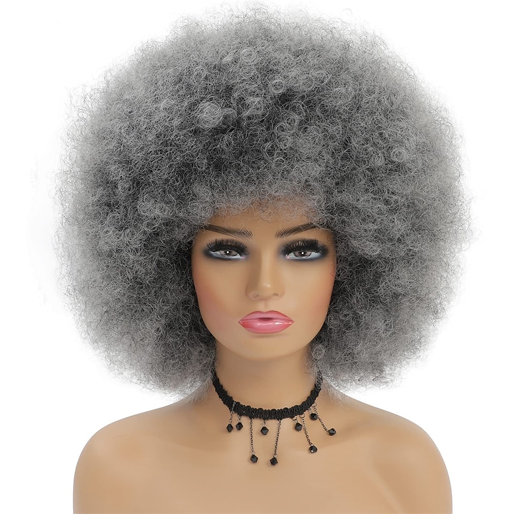 Parrucche afro anni '70 per donne nere - grande parrucca afro puff con frangia capelli sintetici ricci crespi corti per le donne del 2025 a $27.99 –P12