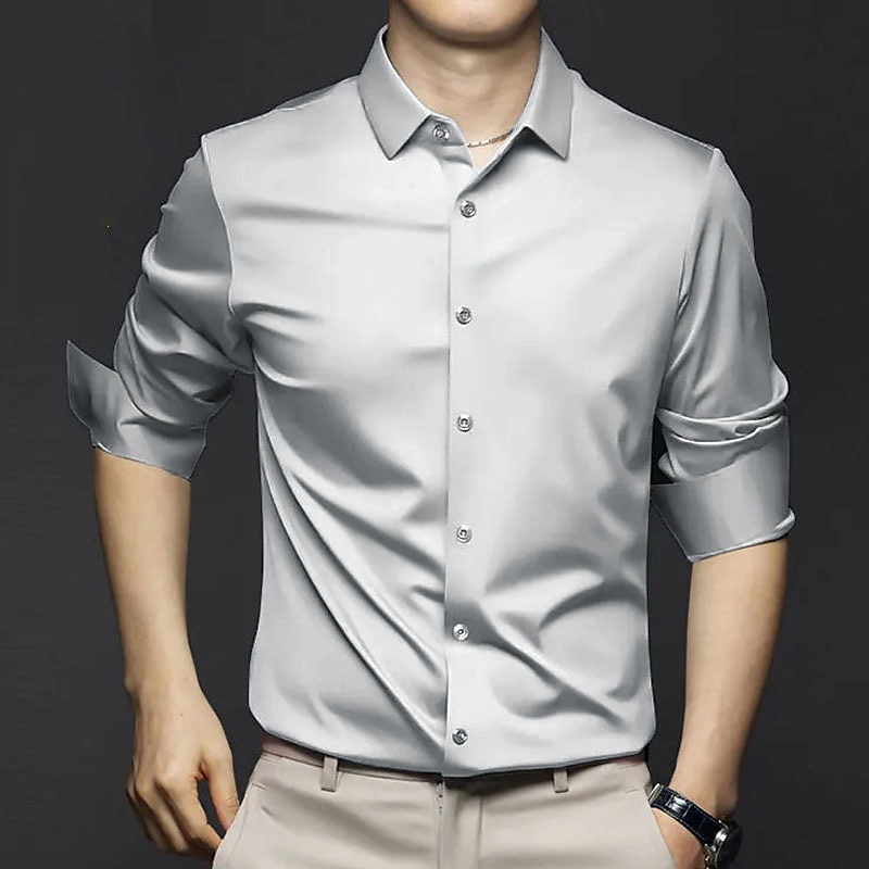 Per uomo Camicie Camicia non stirabile Tinta unita / tinta unita Matrimonio Per uscire Nero Bianco Rosa Arancione Manica lunga Collo ripiegabile Primavera Autunno Abbigliamento del 2025 a $33.99 –P6