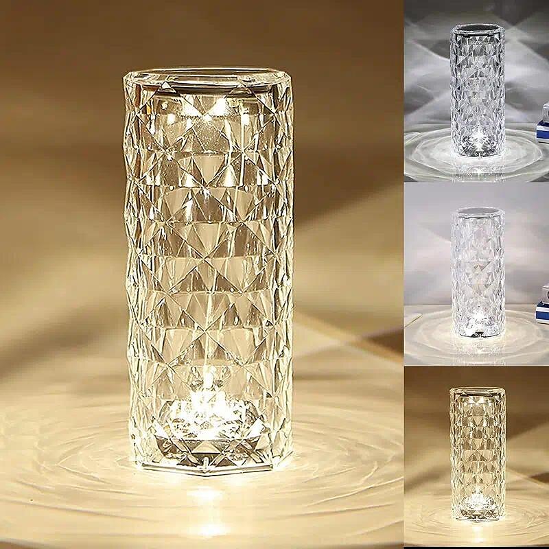 krystall bordlampe rose lys led projektor 3 farger touch justerbar romantisk diamant atmosfære lys usb touch nattlampe for bar, soverom, julevalentin gave til barn jenter elsker 2025 - $17.99 –P1