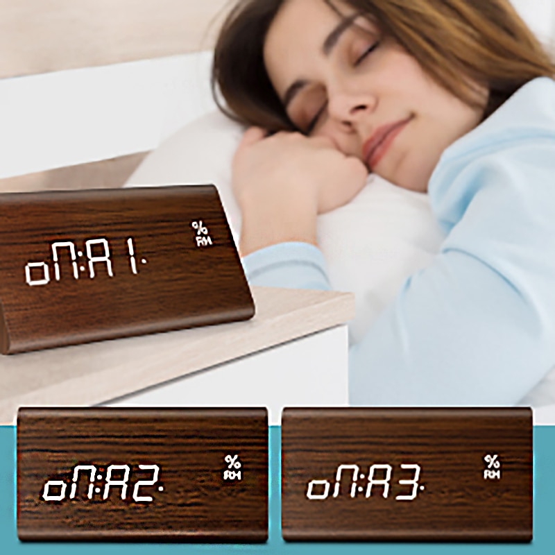 Wooden Digital Alarm Clock with Wooden Electronic LED Time Display 3 Alarm Settings Humidity Temperature Detect Wood Made Electric Clocks for Bedroom 2025 - $28.99 –P6