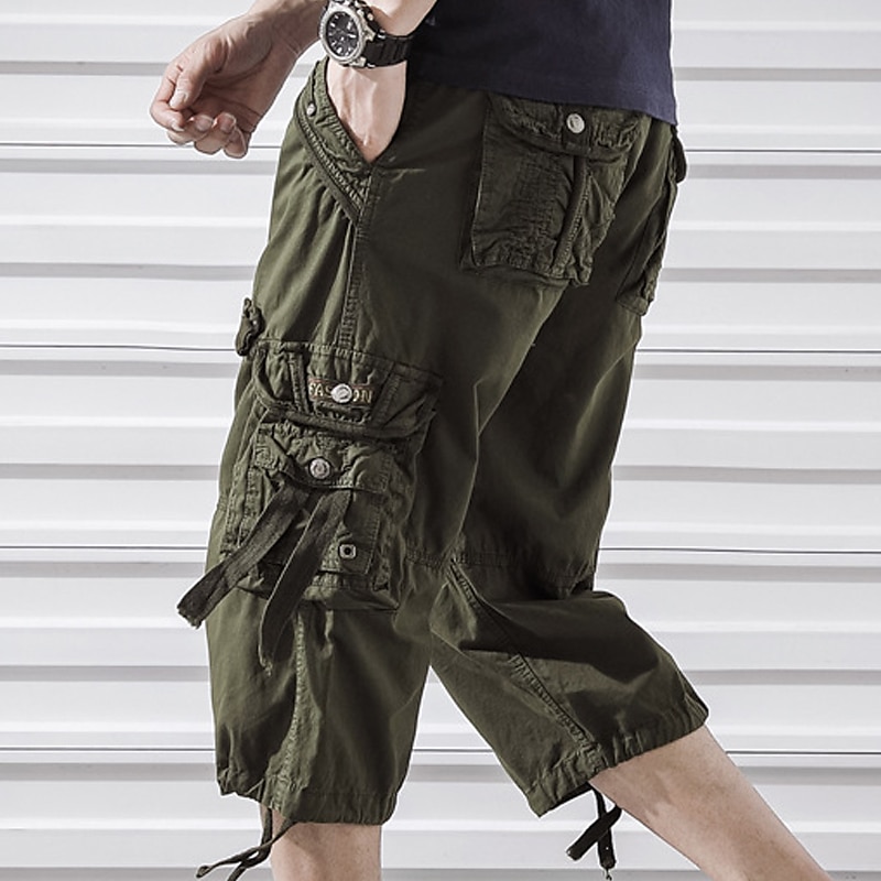 Men's Capri Cargo Shorts Cargo Shorts Shorts Capri Pants Hiking Shorts Leg Drawstring 6 Pocket Plain Comfort Outdoor Daily Going out Fashion Streetwear Black Army Green 2026 - $31.99 –P17