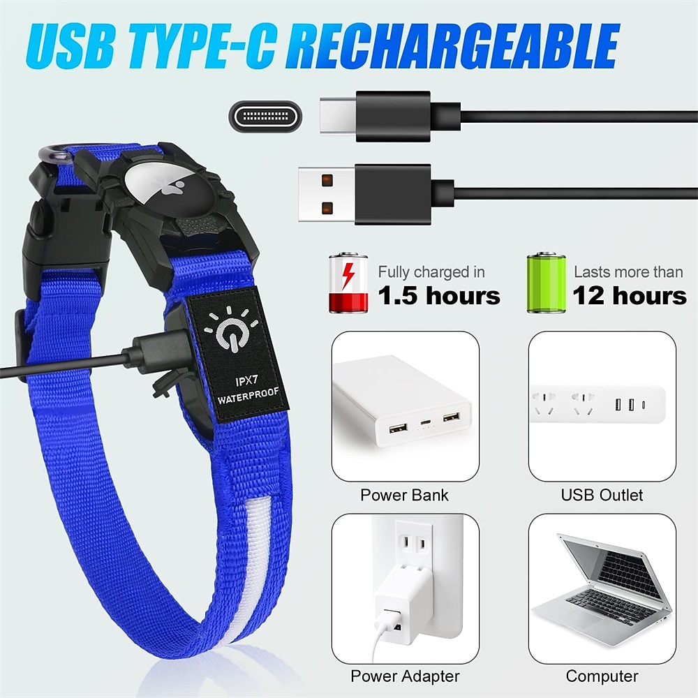 LED Dog Collar with AirTag Holder – IPX7 Waterproof USB-C Rechargeable Glow Nylon Pet Collar for Small Dogs & Puppies, Light Up Flashing for Night Walking 2026 - $20.16 –P10