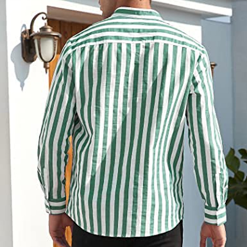 Herren Hemd Hemd mit chinesischem Kragen Hemd mit Stehkragen Popover-Hemd Sommerhemd Freizeithemd Schwarzgrau Blau Staubiges Blau Grün Langarm Gestreift Schwarz & Weiß Kragen Lässig Täglich 2025 - $21.99 –P6