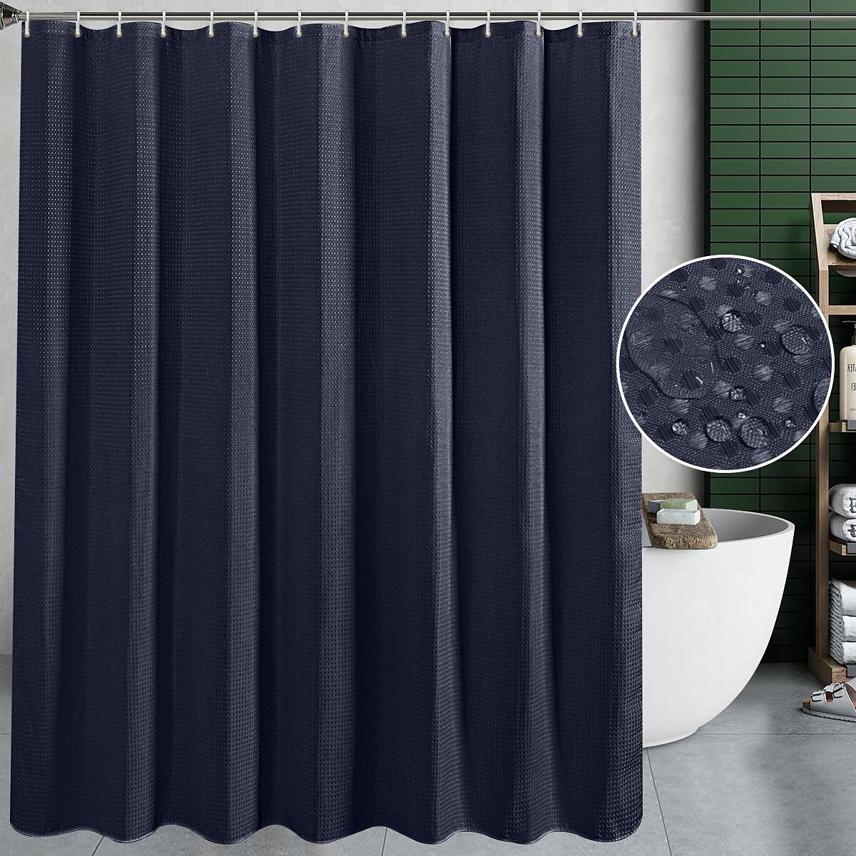 Gradient Waffle Shower Curtain with 12 Hooks 180cm*180cm(70"*70") Textured Fabric Waterproof Bathroom Decor Gradient Modern Shower Curtain Sets 2025 - $25.99 –P5