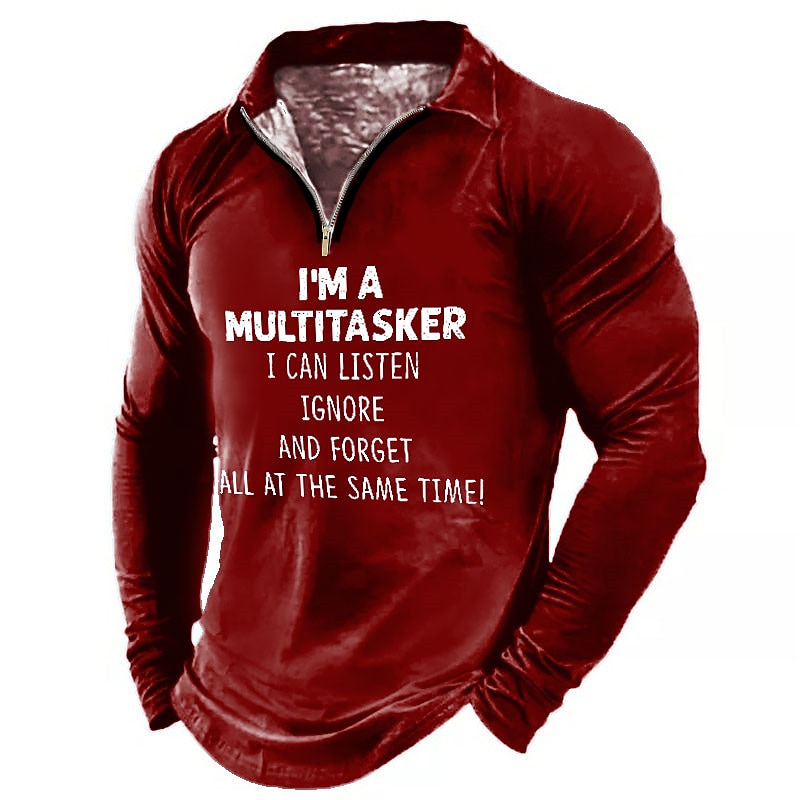 Men's Funny Zip Polo Shirts Golf Shirt Long Sleeve Polo Shirts Collared Shirts Vintage Casual Streetwear Festival Wear Party Outfits 3D Print Quarter Zip Polo Black Wine Blue 2025 - $23.99 –P2