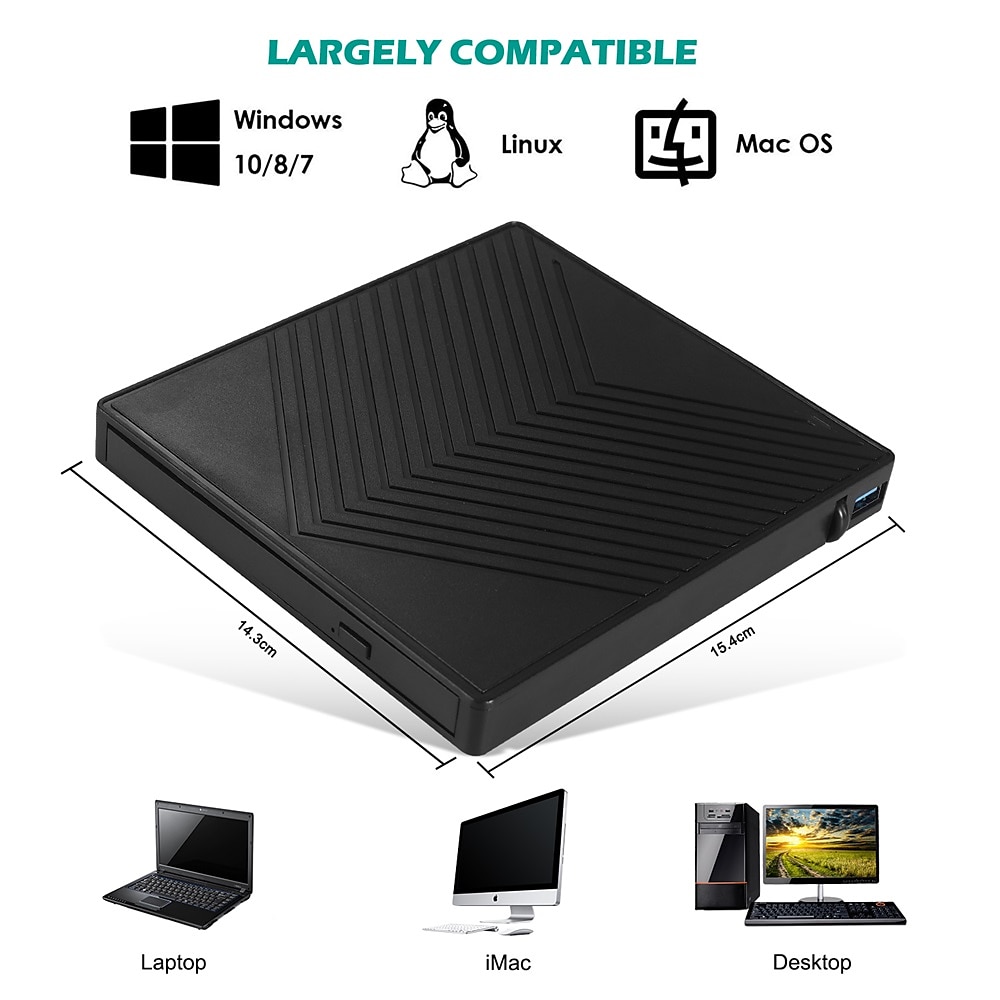 External CD DVD Drive 7 in 1 Ultra Slim CD Burner USB 3.0 with 4 USB Ports and 2 TF/SD Card Slots Optical Disk Drive for Laptop Mac PC Windows 11/10/8/7 Linux OS 2025 - GBP £34 –P6