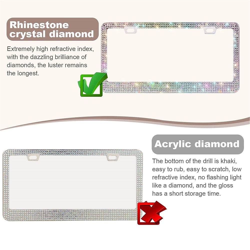 2 Pack Bling License Plate Frames for Women Sparkly Rhinestone Diamond Car Accessories for Women Handcrafted Stainless Steel Car License Plate Cover with Glitter Crystal Caps 2026 - $35.99 –P9
