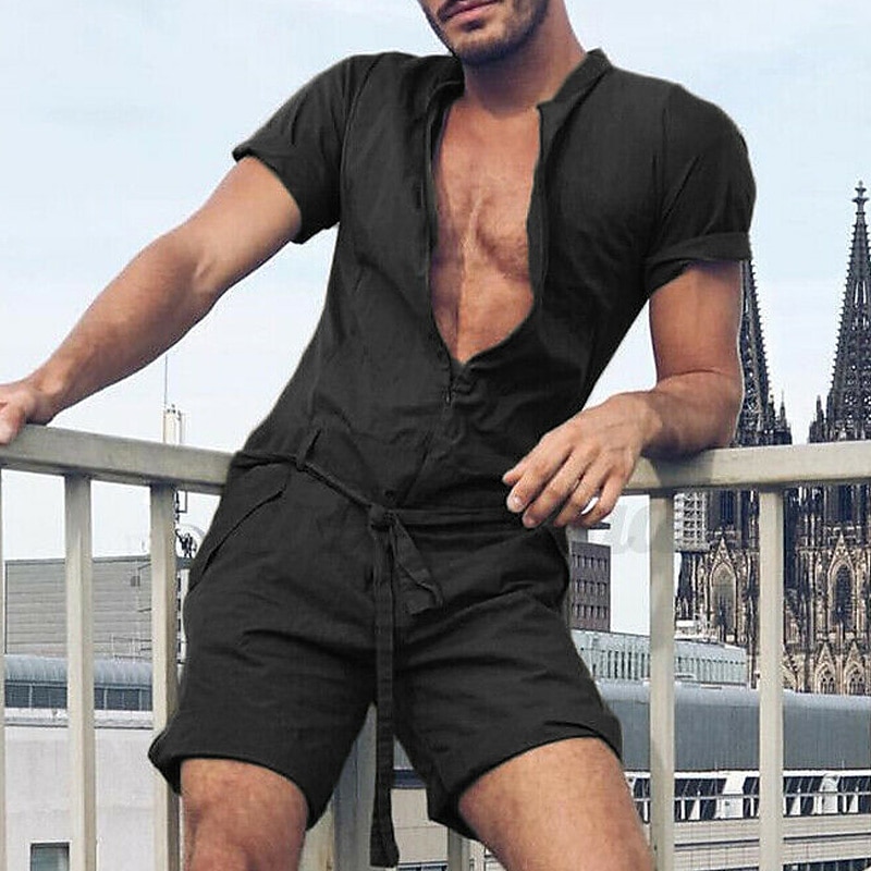 Voor heren Jumpsuit Casual korte broek Vetoketju Zak Effen Comfort Casual Dagelijks Feestdagen Katoenmix Streetwear Stijlvol Zwart Groen 2026 - $33.99 –P3