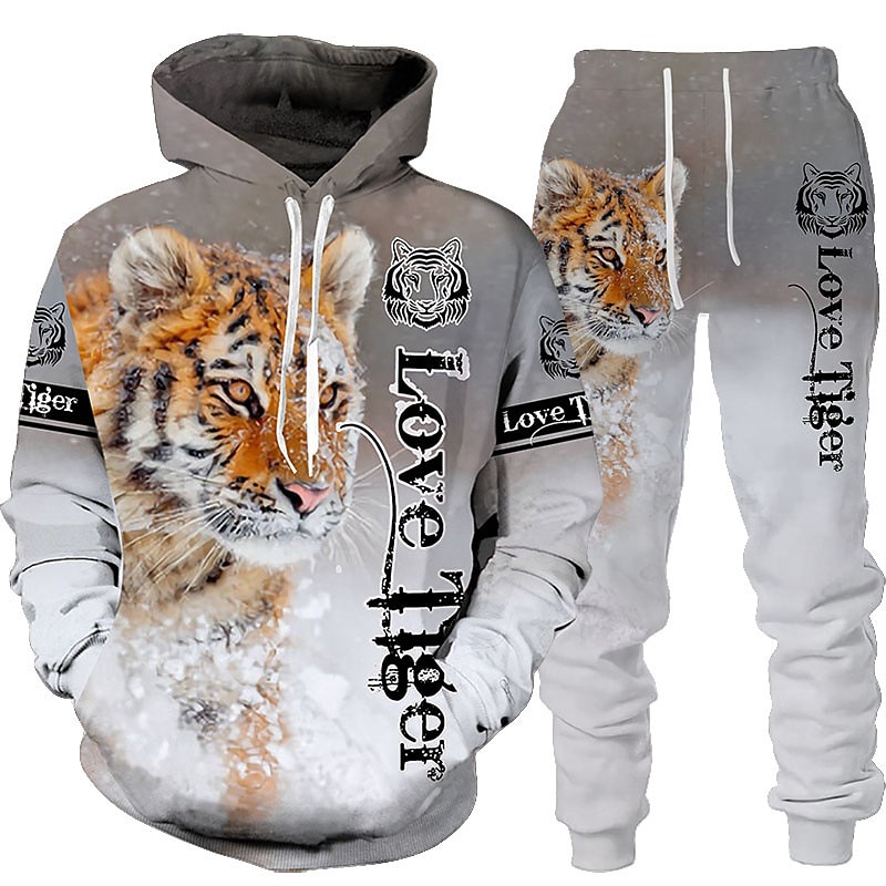 Homens Gráfico Tigre 2pcs Conjuntos de moletom 3D Moletom Moletons Manga Longa Calças compridas Com Capuz Roupa de rua Básico Casual Desportos e Ar livre Casual Esportes Imprimir Primavera Outono de 2025 por $38.99 –P3