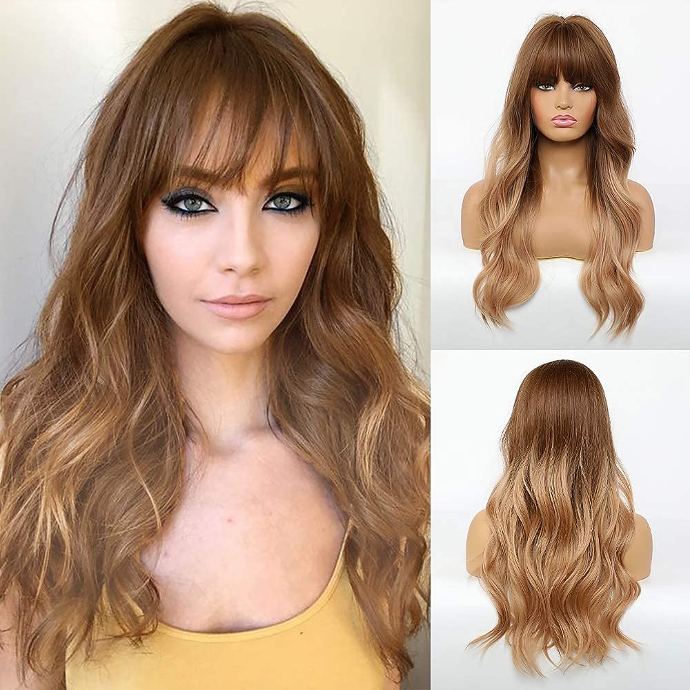 parrucca bionda lunga ombre per le donne 26 pollici parrucche ondulate bionde sintetiche parte centrale capelli resistenti al calore lunga parrucca bionda per abbigliamento da festa quotidiano del 2025 a $36.99 –P11