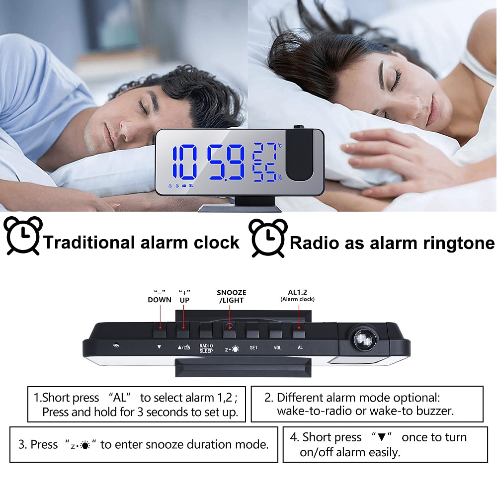 LED Digital Projection Alarm Clock Electronic Alarm Clock with Projection FM Radio Time Projector Bedroom Bedside Mute Clock 2025 - $44.99 –P5