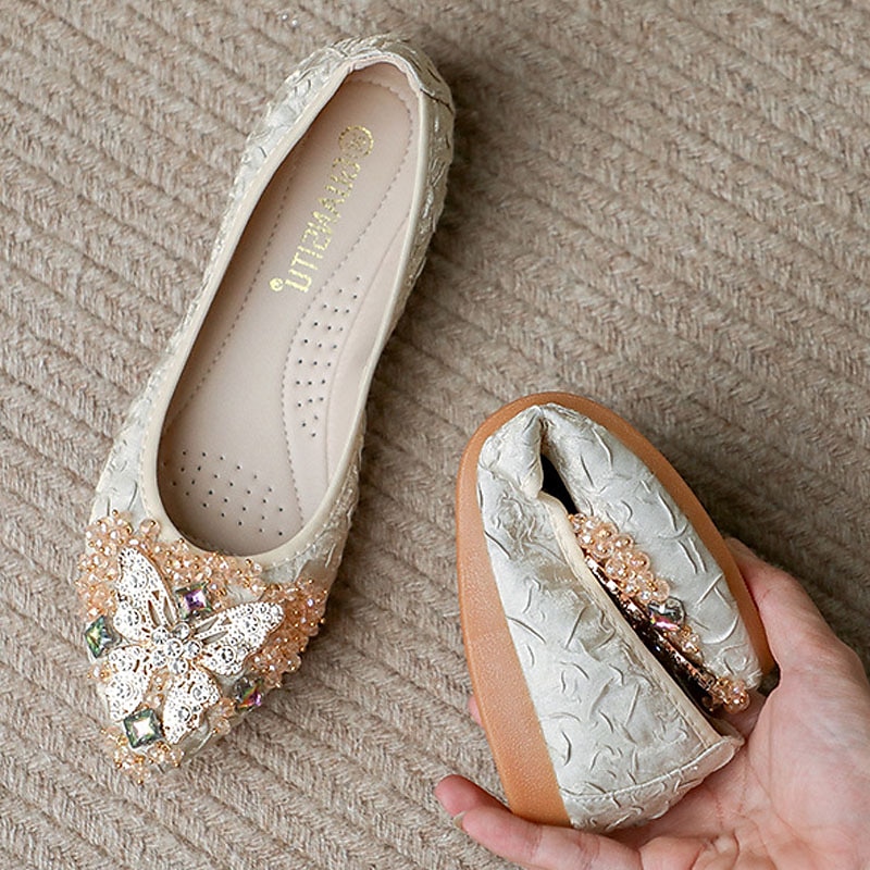 ballerines de mariage pliables ornées de cristaux floraux pour femmes - chaussures de ballet de voyage légères et confortables de 2025 ? $29.99 –P4