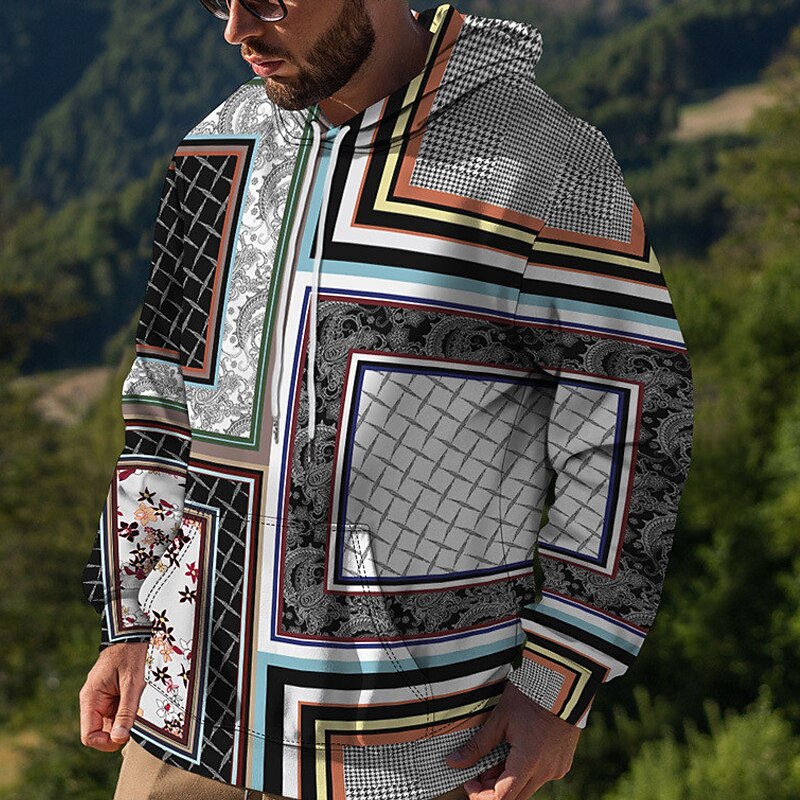 Homme Bloc de couleur Imprimés Photos Sweat à capuche Sweats à Capuche Sweat-shirt Sweat à capuche manche longue Sweat à capuche Capuche Vêtement de rue 3D effet du quotidien Des sports Noir et Blanc de 2025 ? $31.99 –P5