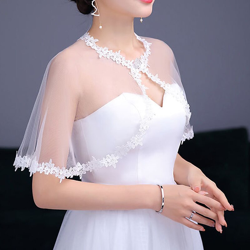 Wraps de mariée Enveloppes d'invités de mariage Le style mignon Mariée Sans Manches Manche Chauve-souris Tulle Boléros de Mariage Avec Côté dentelle Pour Mariage Eté de 2025 ? $20.99 –P2