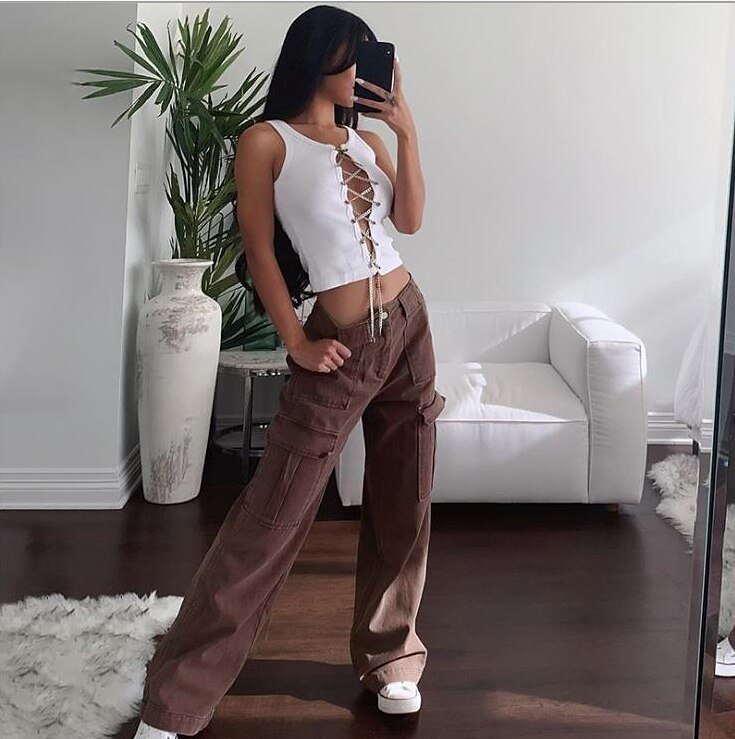 Women‘s Cargo Khaki Pants Trousers Kim Full Length 100% Cotton Baggy Micro-elastic Mid Waist Fashion Casual Weekend Brown S M Summer Spring &  Fall 2023 - US $34.99 –P1