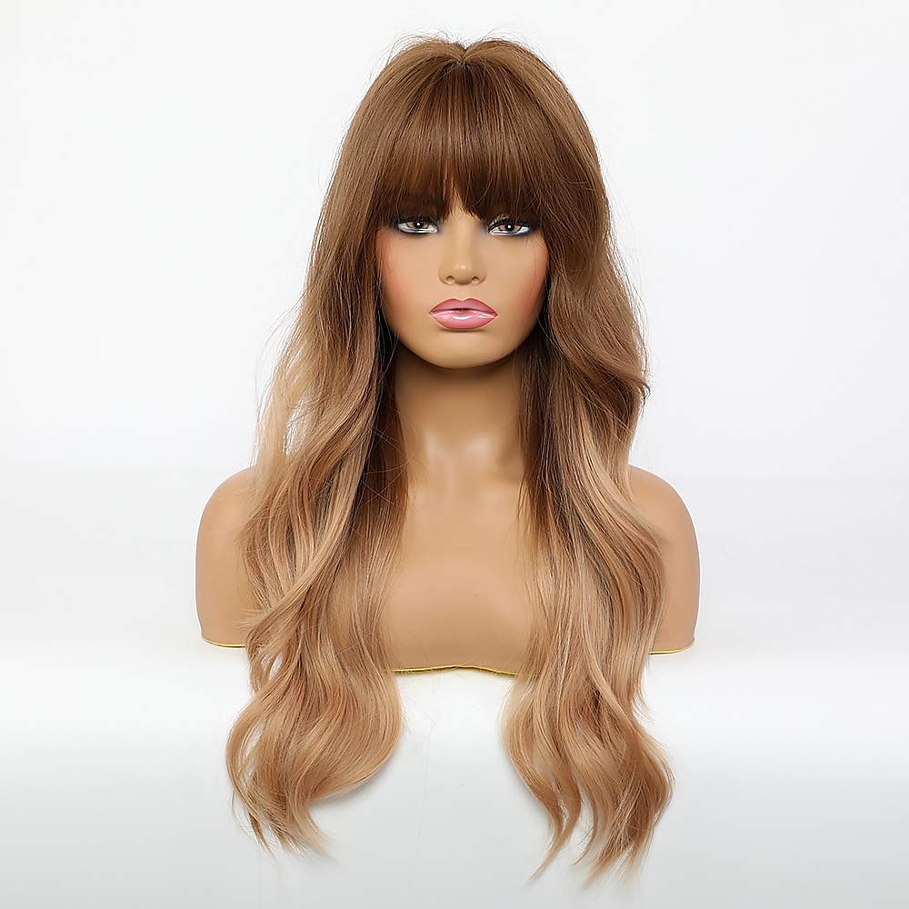 parrucca bionda lunga ombre per le donne 26 pollici parrucche ondulate bionde sintetiche parte centrale capelli resistenti al calore lunga parrucca bionda per abbigliamento da festa quotidiano del 2025 a $36.99 –P12