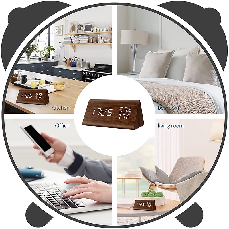 Wooden Digital Alarm Clock with Wooden Electronic LED Time Display 3 Alarm Settings Humidity Temperature Detect Wood Made Electric Clocks for Bedroom 2025 - $28.99 –P5