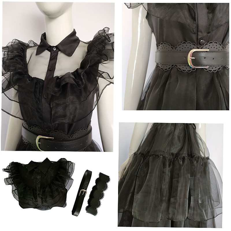 Wednesday Costume for Girl Gothic Wednesday Dress Black 