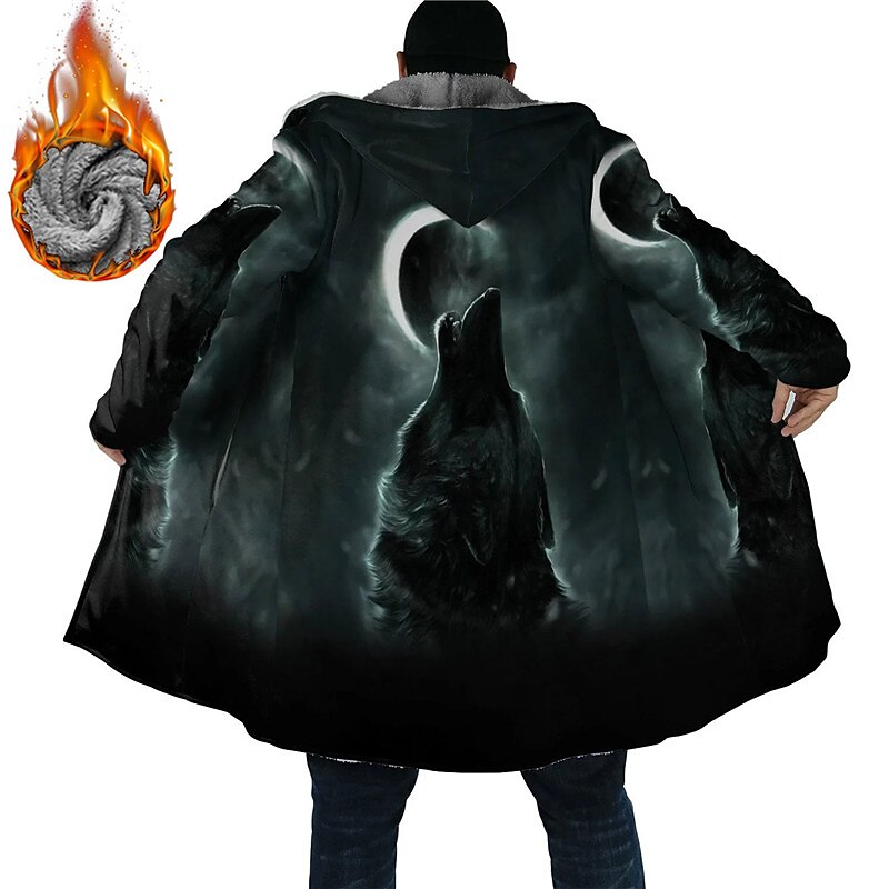 Men's Animal Wolf Graphic Prints Winter Coat Fleece Jacket Coat Warm Breathable Comfortable Fashion Streetwear Sport Sports & Outdoor Daily Wear Going out Zipper Pocket Print Fall & Winter Hoodie 2025 - $73.99 –P1