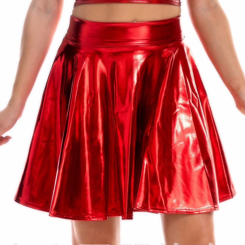 Fémes 1980-as évek Fényes latex patent Műbőr Flare szoknya Jelmez Női Farsangi jelmez Álarcos mulatság Parti Lánybúcsú Pride Parade Felnőttek Szoknyák 2025 - $22.99 –P4