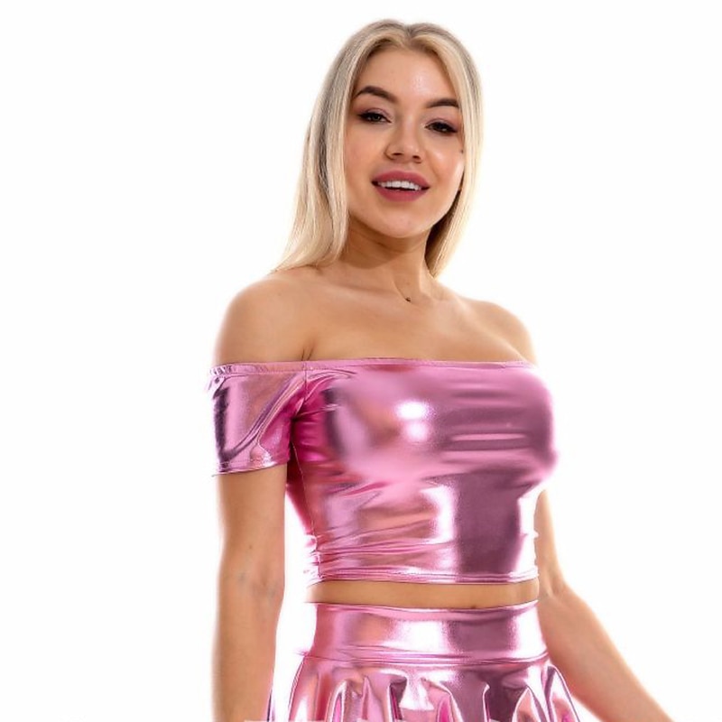Metallic 1980s Shiny Latex Patent Crop Top PU Leather Off Shoulder Women's Carnival Costume Masquerade Party Bachelorette Party Pride Parade Adults' Top 2025 - $18.49 –P8