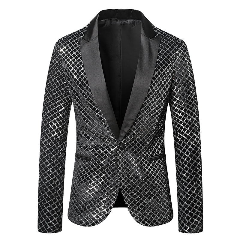 Per uomo Giacca Feste Ufficio e carriera splendente All'aperto Tasche Strass Autunno Inverno A quadri Moda Top caldi Bavero Argenteo Oro Arcobaleno Giacca del 2025 a $54.99 –P5