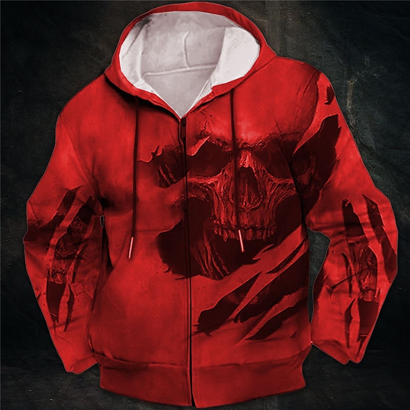 Hombre Cráneos Estampados Sudadera Sudaderas Sudadera con capucha y cremallera completa Manga Larga Sudadera con capucha Con Capucha Ropa de calle Impresión 3D Deporte Diario Deportes Vino Rojo 2025 - $27.99 –P10