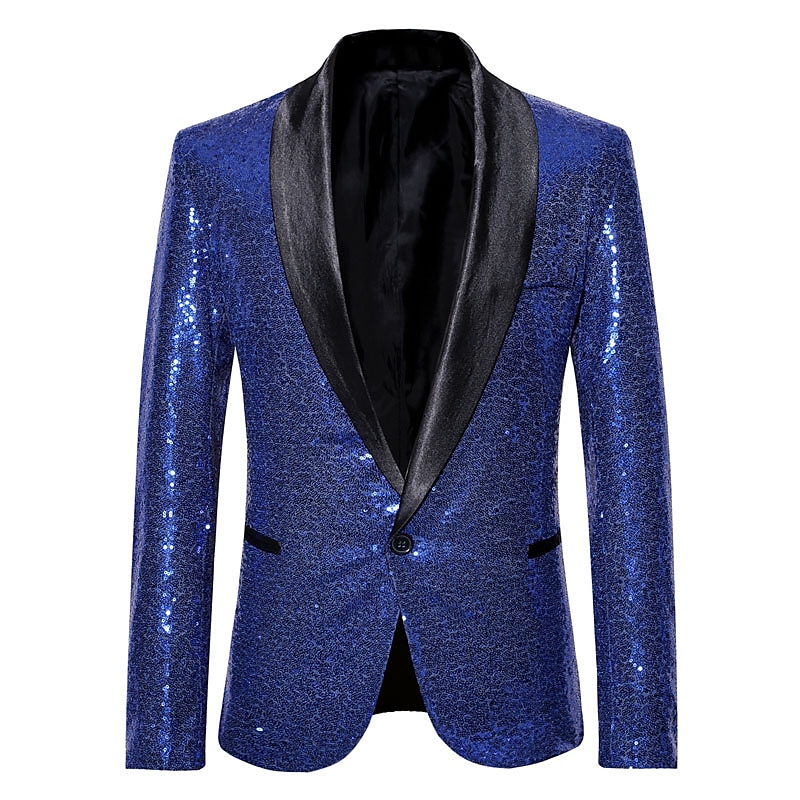 Men's Blazer Cocktail Party Bar Shining Outdoor Pocket Sequin Fall Winter Plain Stylish Warm Ups Shawl Collar Black Silvery Wine Royal Blue Gold Jacket 2025 - $63.99 –P9
