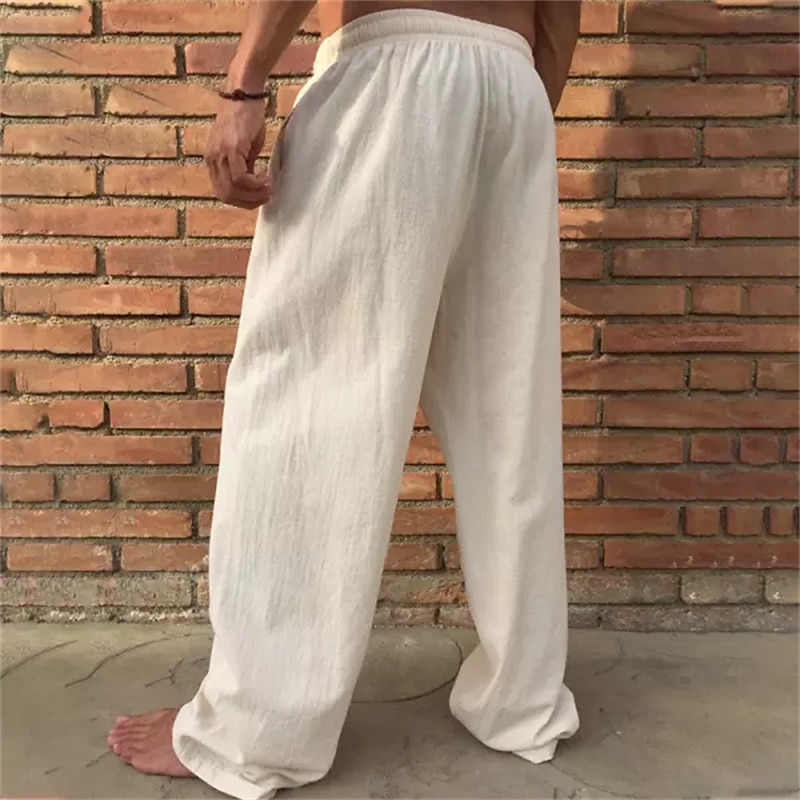 Herr Linne Byxor Långbyxor Sommarbyxor Strandbyxor Snörning Elastisk midja Rakt ben Slät Komfort Utomhus Ledigt Dagligen Streetwear Stylish Brun Kaki 2025 - $22.99 –P3