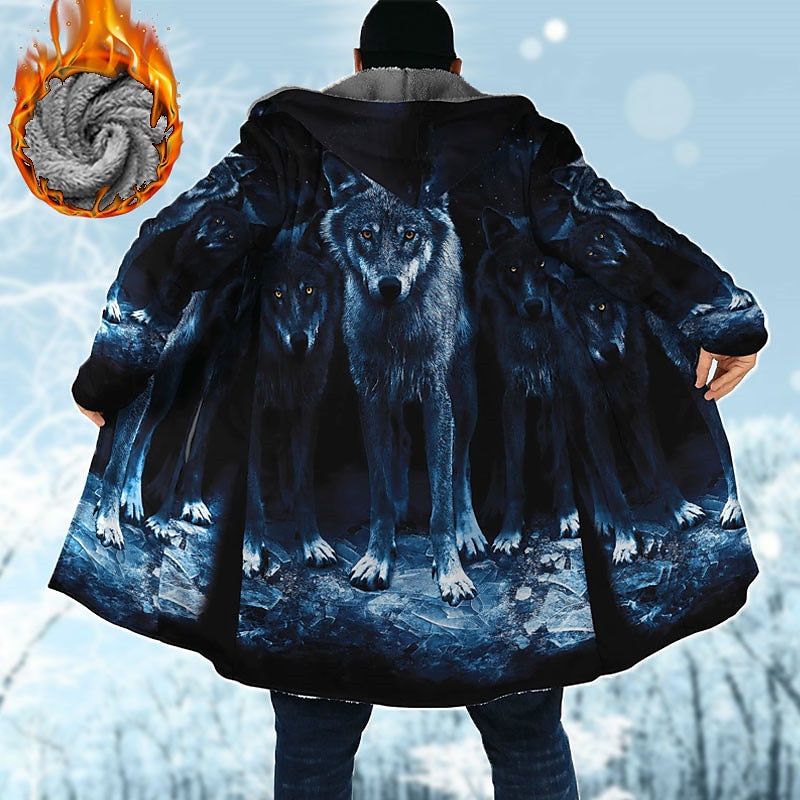 Pánské Zvíře Vlk Grafické tisky Zimní kabát Fleecová bunda Kabát Zahřívací Prodyšné Pohodlné Módní Šik ven Sport Sporty a outdoor Denní nošení Jdeme ven Zip Kapsy Tisk Podzim zima Mikina Dlouhý rukáv 2025 - $73.99 –P1