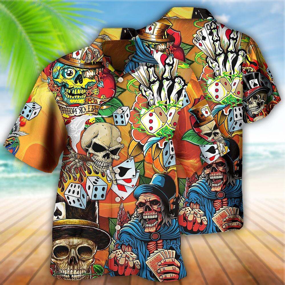 Per uomo Camicia Camicia hawaiana Teschi Stampe astratte Carte francesi Collo ripiegabile Giallo Informale Hawaiano Manica corta Stampa Bottone giù Abbigliamento Tropicale Di tendenza Hawaiano Morbido del 2025 a $24.99 –P1