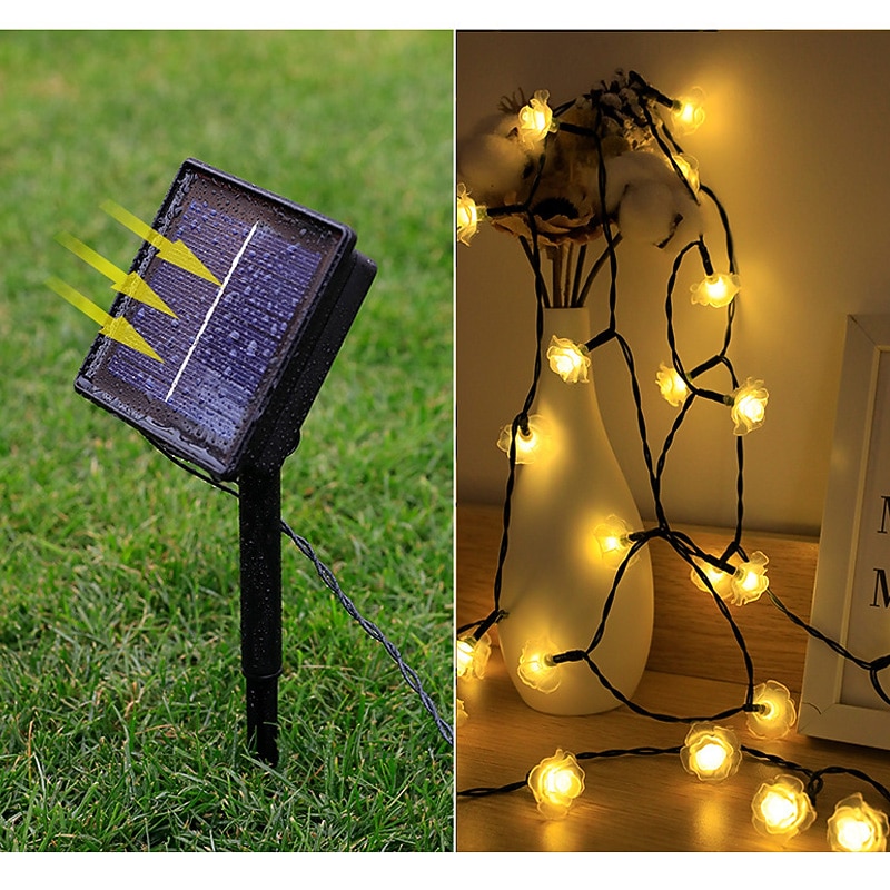 utendørs vanntette solenergi-roselys 12m-100leds 7m-50leds 6,5m-30leds valentinsdag bryllupsfest utendørs hagedekorasjon 2025 - $14.99 –P5