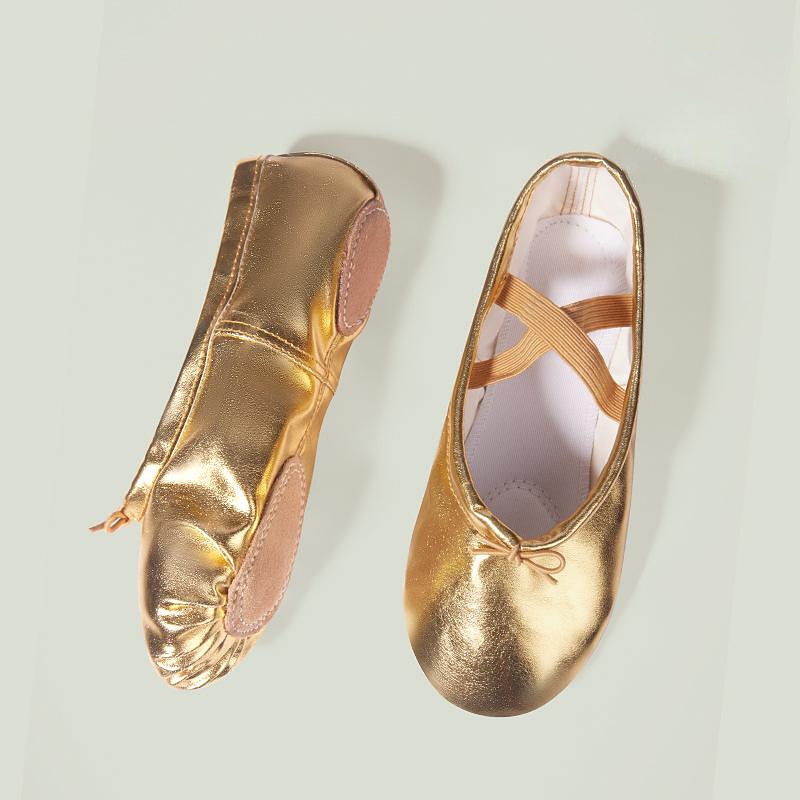 Girls' Gold Ballet Flats with Elastic Straps – Soft Leather Dance Shoes for Ballet Classes and Performances 2025 - $11.99 –P5