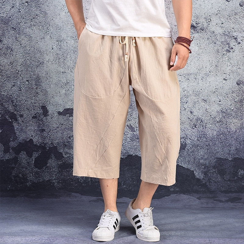 Homens Shorts de linho Shorts de verão Calças Capri Bolsos Com Cordão Cintura elástica Tecido Conforto Respirável Comprimento da panturrilha Casual Feriado Para Noite à moda Clássico Preto Branco de 2025 por $16.49 –P7