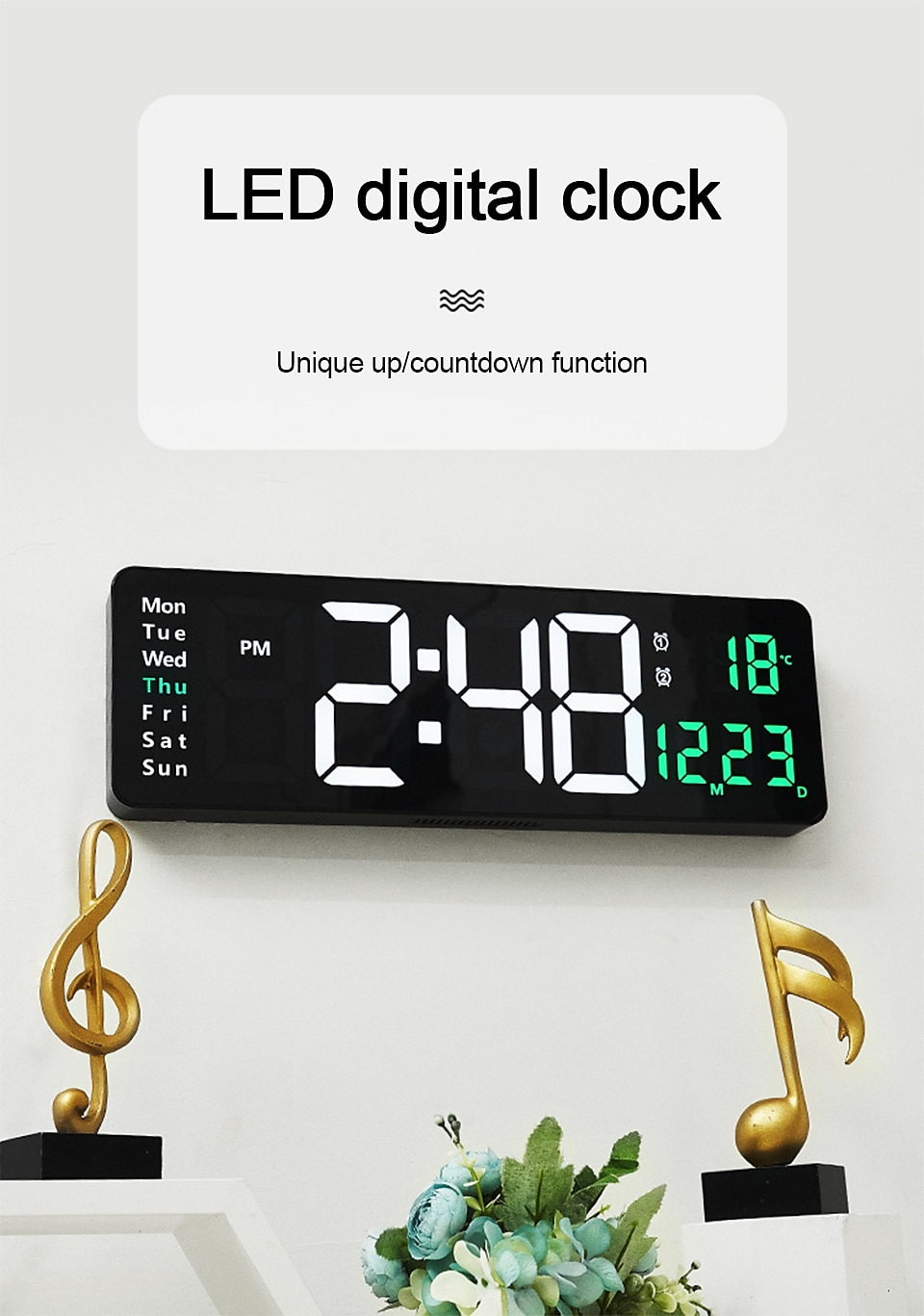 grote digitale wandklok afstandsbediening temp datum week display power off geheugen tafelklok wandgemonteerde dubbele alarmen led klokken 2025 - $81.99 –P3