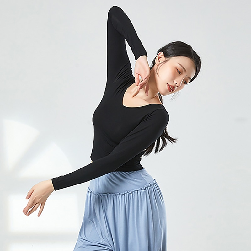 לבוש אקטיבי עליון פתחים צבע טהור בגדי ריקוד נשים הצגה הדרכה שרוול ארוך גבוה פוליאסטר 2026 - $15.99 –P2