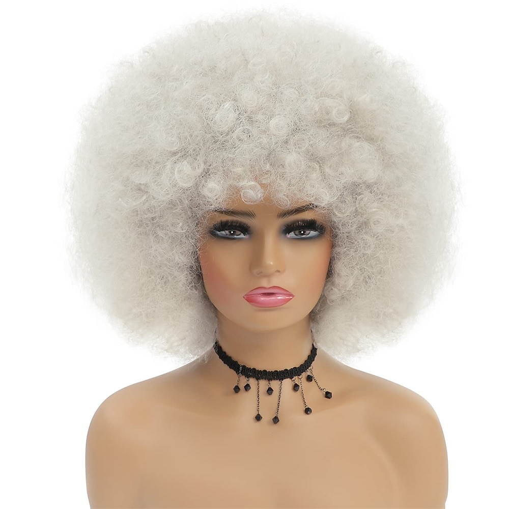 Parrucche afro anni '70 per donne nere - grande parrucca afro puff con frangia capelli sintetici ricci crespi corti per le donne del 2025 a $27.99 –P8