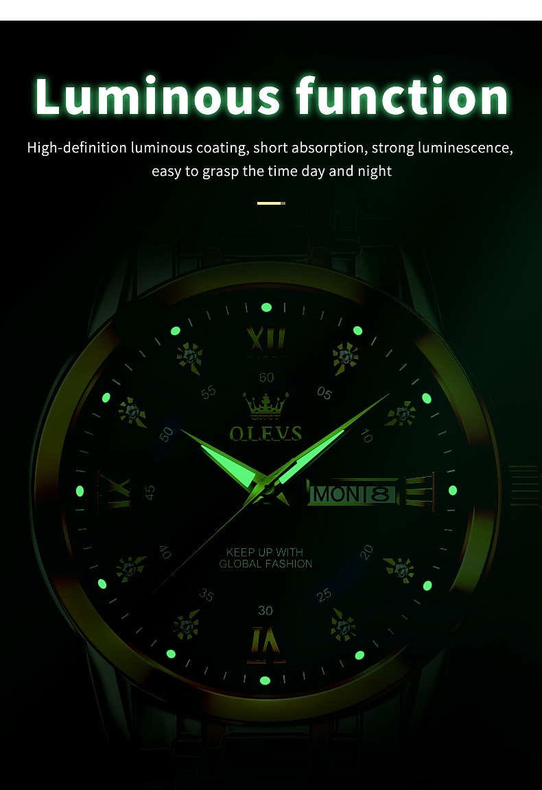 OLEVS Quartz Horloge Cadeau voor mannen Luxe Diamanten Gouden Horloge Waterdicht Luminous RVS Zaken Mannen Quartz Horloge Mannen Horloge 2026 - $35.99 –P6