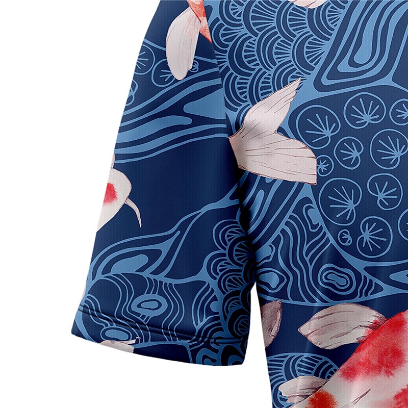 Men's Koi Shirt Summer Hawaiian Shirt Aloha Shirt Short Sleeves Shirt Turndown Tropical Fashion Hawaiian Street Casual Hawaiian Blue S M L 2025 - $24.99 –P5