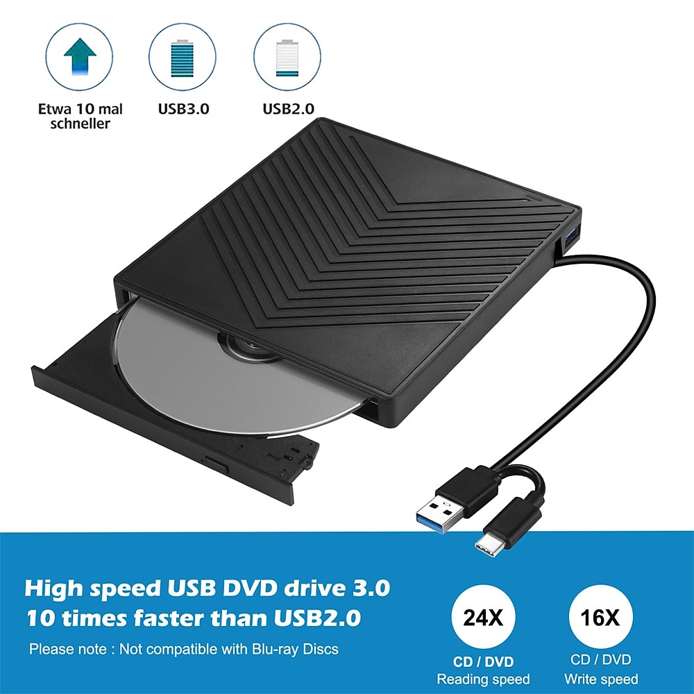 External CD DVD Drive 7 in 1 Ultra Slim CD Burner USB 3.0 with 4 USB Ports and 2 TF/SD Card Slots Optical Disk Drive for Laptop Mac PC Windows 11/10/8/7 Linux OS 2025 - GBP £34 –P8