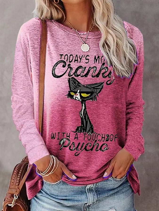 Pentru femei Mărime Plus Tricou Grafic Pisica Gradient de culoare Desen animat Amuzant Manșon Lung Rotund Topuri obișnuite Casual Sfârșit de săptămână Imprimeu Maroniu Galben Roz Îmbujorat Mov Trifoi 2025 - $22.99 –P6