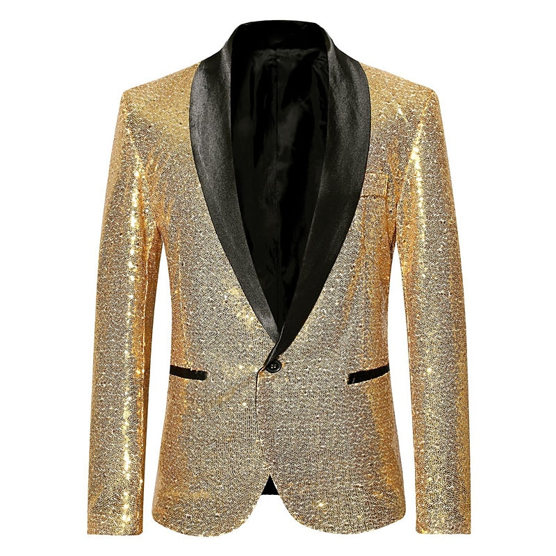 Men's Blazer Cocktail Party Bar Shining Outdoor Pocket Sequin Fall Winter Plain Stylish Warm Ups Shawl Collar Black Silvery Wine Royal Blue Gold Jacket 2025 - $63.99 –P7