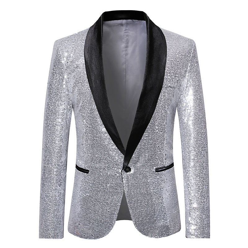 Men's Blazer Cocktail Party Bar Shining Outdoor Pocket Sequin Fall Winter Plain Stylish Warm Ups Shawl Collar Black Silvery Wine Royal Blue Gold Jacket 2025 - $63.99 –P1