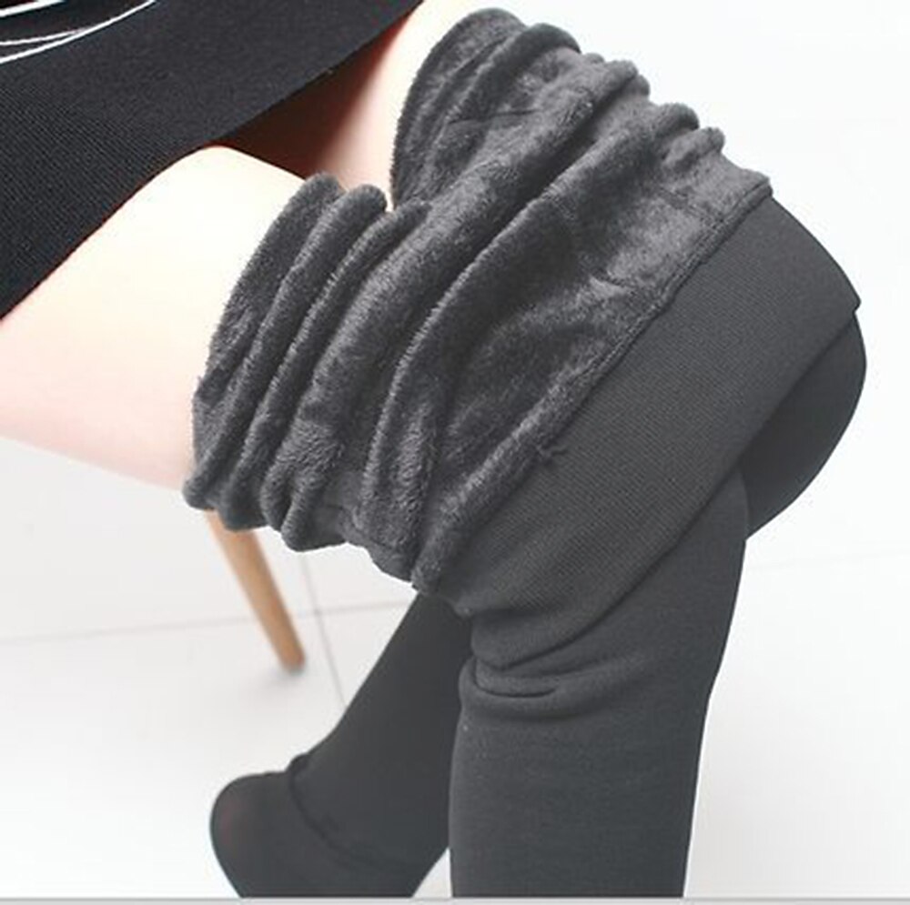 Women's Normal Fleece Pants Tights Leggings Fashion Full Length Mid Waist Plain Tummy Control Butt Lift Comfort Stretchy Daily Black Gray Fall & Winter Skinny 2025 - $12.99 –P2