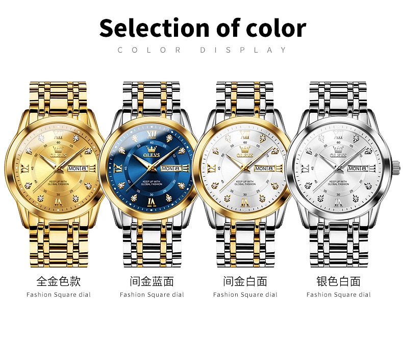 OLEVS Quartz Horloge Cadeau voor mannen Luxe Diamanten Gouden Horloge Waterdicht Luminous RVS Zaken Mannen Quartz Horloge Mannen Horloge 2026 - $35.99 –P7