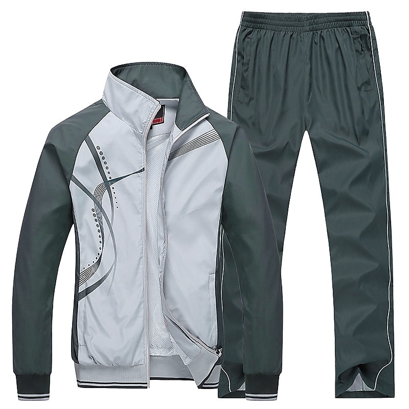 Voor heren Trainingspak sweatsuit 2-stuks Volledige ritssluiting Straat Lente Lange mouw Opstaand waterdicht Winddicht Ademend Hardlopen Wandelen Joggen Sportkleding Sportkleding Gestreept Zwart Wit 2025 - $44.99 –P2